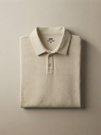 Maccali Krem Erkek Dokulu Kısa Kollu Polo Yaka Tişört