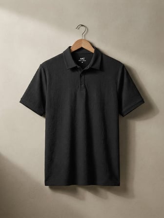 Maccali Siyah Erkek Dokulu Kısa Kollu Polo Yaka Tişört