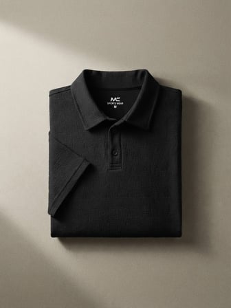 Maccali Siyah Erkek Dokulu Kısa Kollu Polo Yaka Tişört