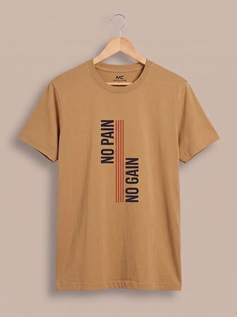 Maccali Camel Erkek No Pain No Gain Baskılı Bisiklet Yaka Bol Kesim Tişört