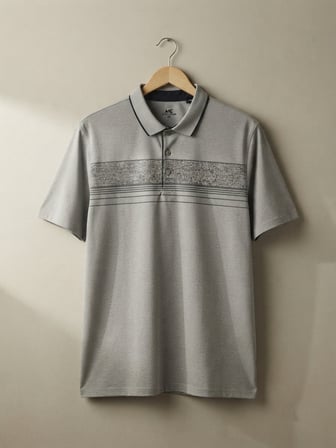Maccali Gri Erkek Büyük Beden Dokulu Bantlı Polo Yaka Tişört