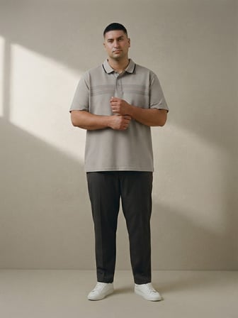 Maccali Gri Erkek Büyük Beden Çizgi Bantlı Polo Yaka Tişört