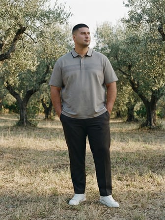 Maccali Gri Erkek Büyük Beden Çizgi Bantlı Polo Yaka Tişört