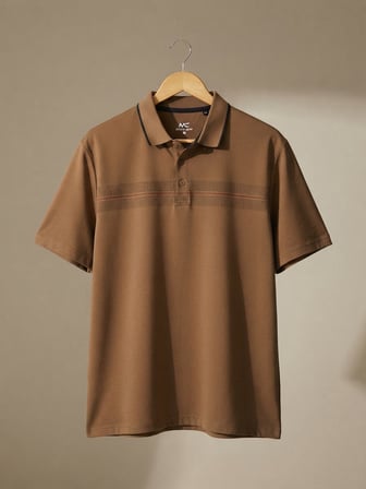 Maccali Kahve Erkek Büyük Beden Çizgi Bantlı Polo Yaka Tişört