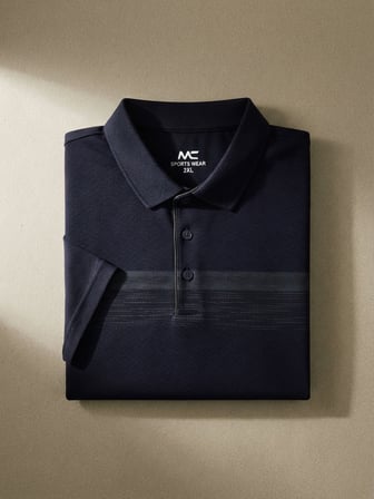 Maccali Lacivert Erkek Büyük Beden Baskı Bantlı Polo Yaka Tişört