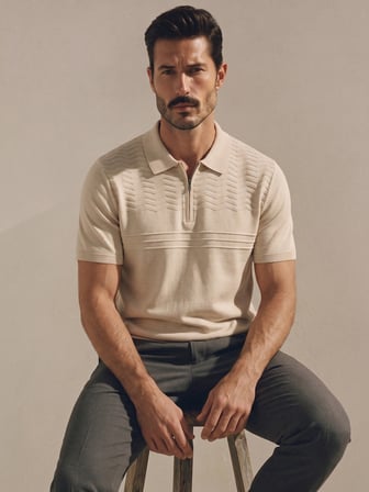 Maccali Krem Erkek Triko Polo Yaka Tişört