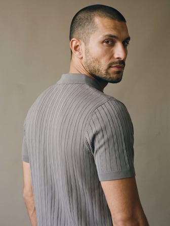 Maccali Gri Erkek Fitilli Triko Fermuarlı Polo Yaka Tişört