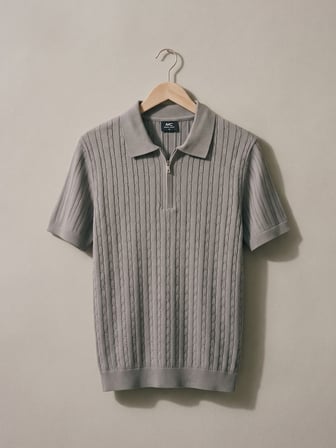 Maccali Gri Erkek Fitilli Triko Fermuarlı Polo Yaka Tişört