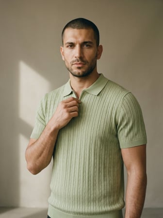 Maccali Mint Erkek Fitilli Triko Fermuarlı Polo Yaka Tişört