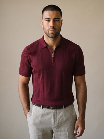 Maccali Bordo Erkek Triko Fermuarlı Tişört