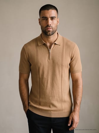 Maccali Camel Erkek Triko Fermuarlı Tişört