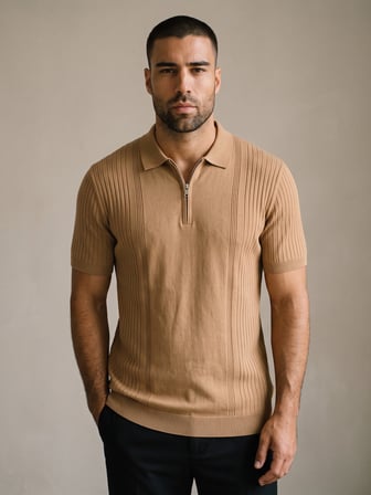 Maccali Camel Erkek Triko Fermuarlı Tişört