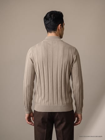 Maccali Bej Erkek Çizgili Yarım Balıkçı Triko Sweatshirt
