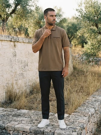 Maccali Kahve Erkek Düğmeli Cepli Polo Yaka Tişört