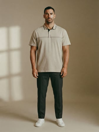 Maccali Bej Erkek Büyük Beden Desenli Bol Polo Yaka Tişört