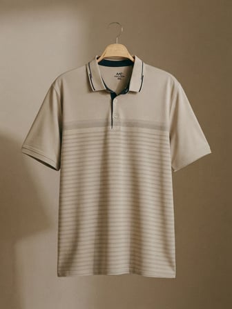 Maccali Bej Erkek Büyük Beden Desenli Bol Polo Yaka Tişört
