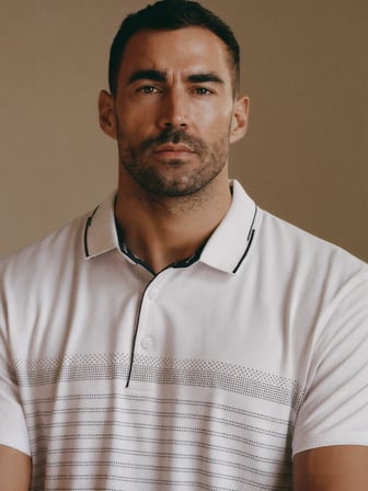 Maccali Beyaz Erkek Büyük Beden Desenli Bol Polo Yaka Tişört