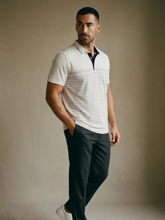 Maccali Beyaz Erkek Büyük Beden Desenli Bol Polo Yaka Tişört