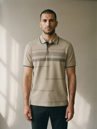Maccali Bej Erkek Pamuklu Desenli Polo Yaka Tişört