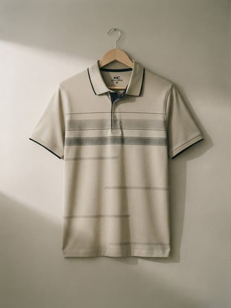 Maccali Bej Erkek Pamuklu Desenli Polo Yaka Tişört