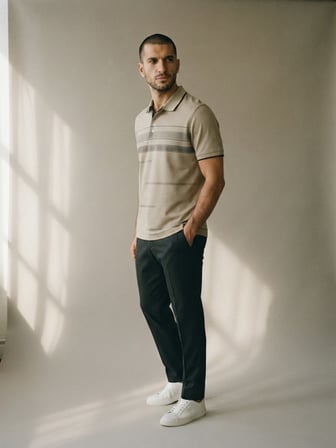 Maccali Bej Erkek Pamuklu Desenli Polo Yaka Tişört