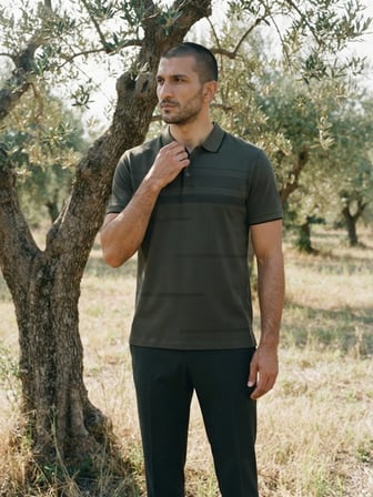 Maccali Haki Erkek Pamuklu Desenli Polo Yaka Tişört