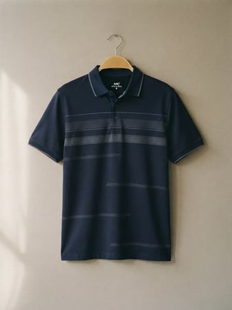 Maccali Lacivert Erkek Pamuklu Desenli Polo Yaka Tişört