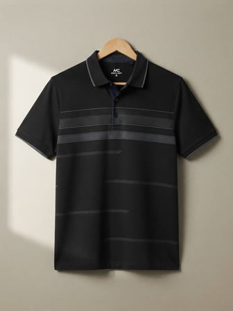Maccali Siyah Erkek Pamuklu Desenli Polo Yaka Tişört
