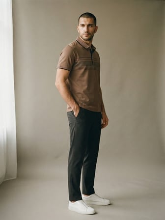 Maccali Kahve Erkek Pamuklu Desenli Polo Yaka Tişört