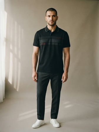 Maccali Siyah Erkek Pamuklu Desenli Polo Yaka Tişört