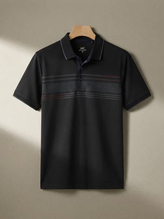 Maccali Siyah Erkek Pamuklu Desenli Polo Yaka Tişört