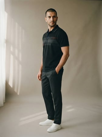 Maccali Siyah Erkek Pamuklu Desenli Polo Yaka Tişört