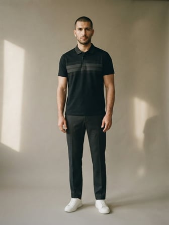 Maccali Siyah Erkek Desenli Polo Yaka Tişört
