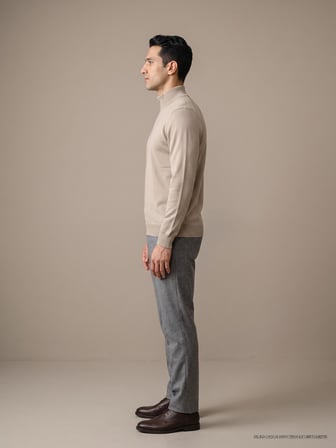 Maccali Bej Erkek Düz Fermuarlı Polo Yaka İnce Triko Sweatshirt