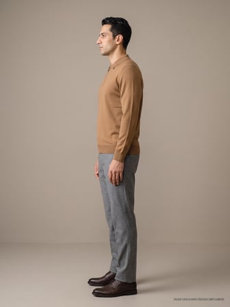 Maccali Taba Erkek Düz Fermuarlı Polo Yaka İnce Triko Sweatshirt