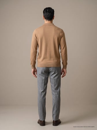 Maccali Taba Erkek Düz Fermuarlı Polo Yaka İnce Triko Sweatshirt