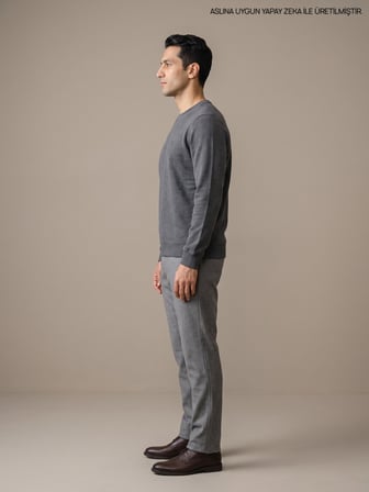 Maccali Antrasit Erkek İki İplik Bisiklet Yaka Sweatshirt