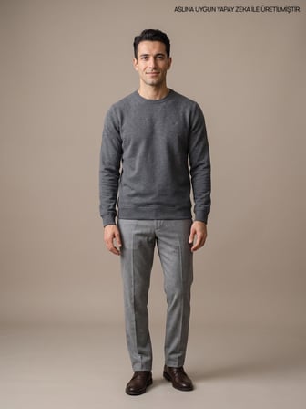 Maccali Antrasit Erkek İki İplik Bisiklet Yaka Sweatshirt
