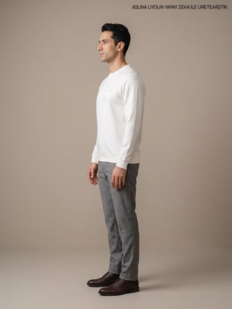 Maccali Beyaz Erkek İki İplik Bisiklet Yaka Sweatshirt