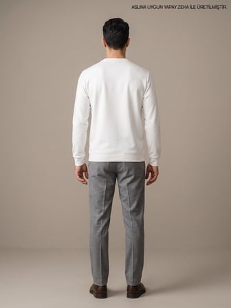 Maccali Beyaz Erkek İki İplik Bisiklet Yaka Sweatshirt