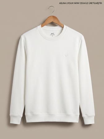 Maccali Beyaz Erkek İki İplik Bisiklet Yaka Sweatshirt