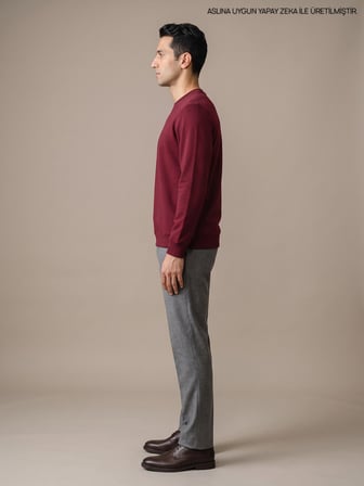 Maccali Bordo Erkek İki İplik Bisiklet Yaka Sweatshirt