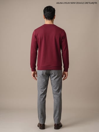 Maccali Bordo Erkek İki İplik Bisiklet Yaka Sweatshirt