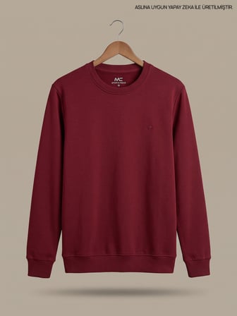 Maccali Bordo Erkek İki İplik Bisiklet Yaka Sweatshirt