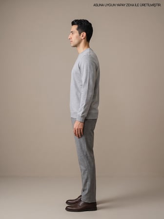 Maccali Gri Melanj Erkek İki İplik Bisiklet Yaka Sweatshirt