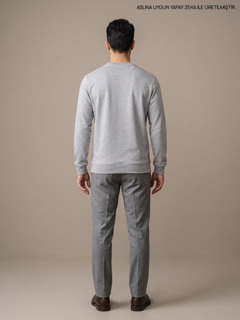 Maccali Gri Melanj Erkek İki İplik Bisiklet Yaka Sweatshirt