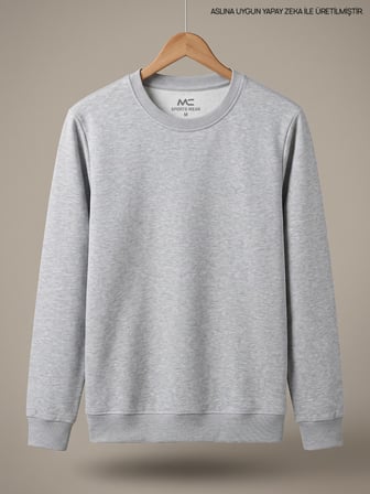 Maccali Gri Melanj Erkek İki İplik Bisiklet Yaka Sweatshirt