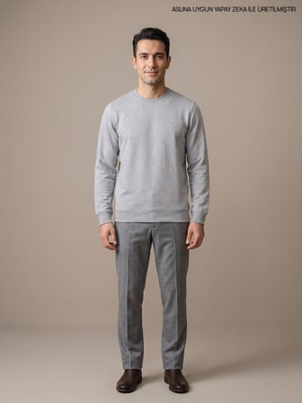 Maccali Gri Melanj Erkek İki İplik Bisiklet Yaka Sweatshirt