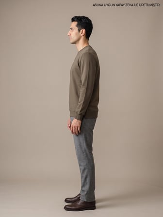 Maccali Haki Erkek İki İplik Bisiklet Yaka Sweatshirt