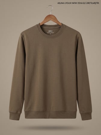 Maccali Haki Erkek İki İplik Bisiklet Yaka Sweatshirt